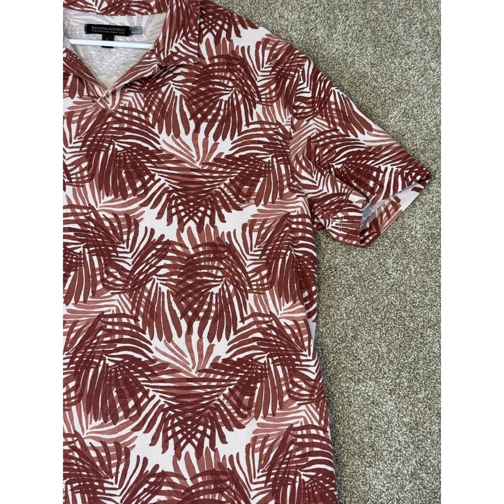 Banana Republic Mens Performance Pique Polo Shirt L Tropical Palm Leaf L Golf